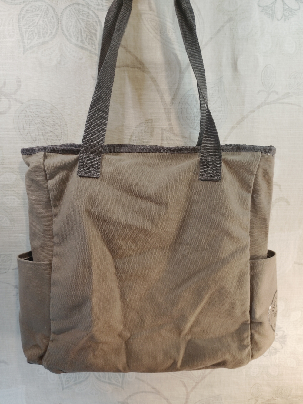 Field &Co Olive Green Canvas Tote with Brown Leather Pocket and Straps - Picture 5 of 9